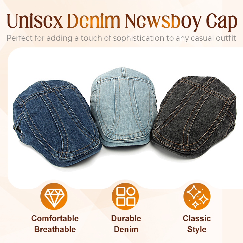 Unisex Denim Newsboy Cap – Vintage Style, Adjustable & Breathable – Perfect for Casual Outfits ✨