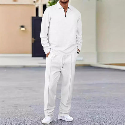 Men’s Waffle Knit Sweatshirt & Straight-Leg Pants Set - Smart Casual Straight Cut, Deep Phone Pockets 🧵