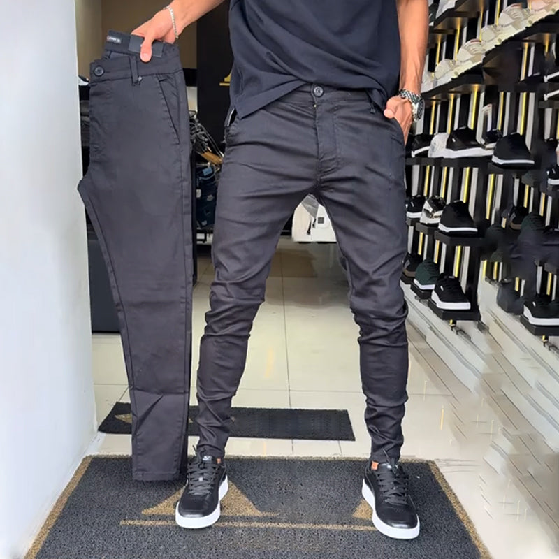 Men’s Slim-Fit Casual Solid Color Pants - Clean Front, Deep Phone Pockets, Quick-Release Belt Loops, Day-to-Night Ready 🕶️