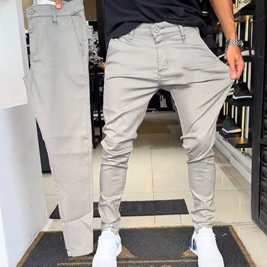 Men’s Slim-Fit Casual Solid Color Pants - Clean Front, Deep Phone Pockets, Quick-Release Belt Loops, Day-to-Night Ready 🕶️