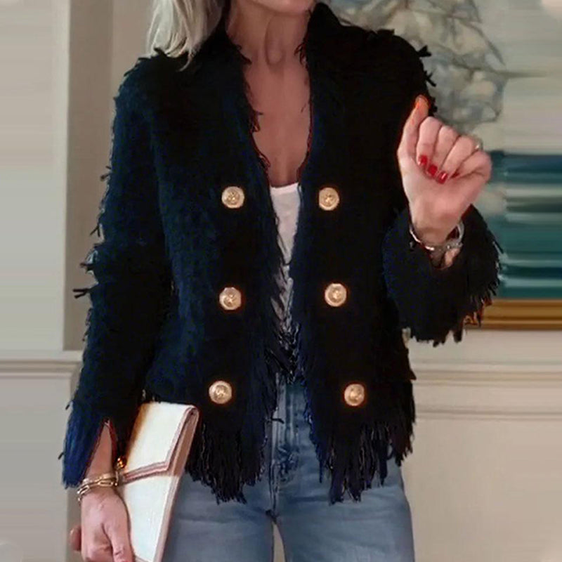 Cappotto corto con bottoni e nappe alla moda da donna 💼 – Nappa & Eleganza dei bottoni, adatta per l'ufficio & Eventi informali 👠