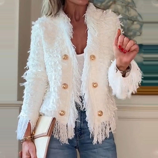 Cappotto corto con bottoni e nappe alla moda da donna 💼 – Nappa & Eleganza dei bottoni, adatta per l'ufficio & Eventi informali 👠