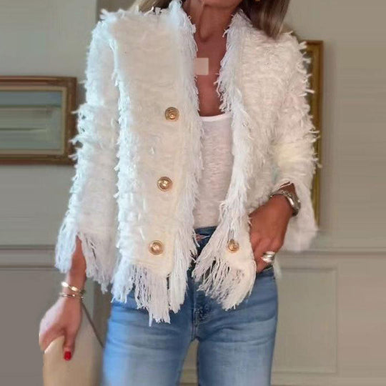 Cappotto corto con bottoni e nappe alla moda da donna 💼 – Nappa & Eleganza dei bottoni, adatta per l'ufficio & Eventi informali 👠