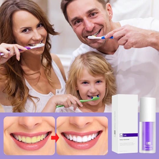 Réiteach bunúsach Ceartúcháin V34 Fiacla, Buí Spriocdhírithe Teicneolaíocht Ceartúcháin 7 Lá Whitening Taos fiacla Corcra Béil