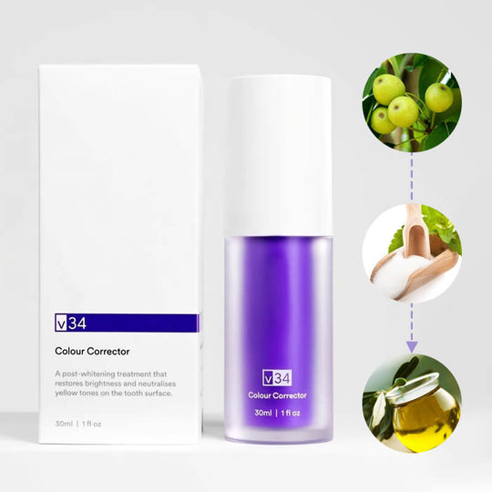 Réiteach bunúsach Ceartúcháin V34 Fiacla, Buí Spriocdhírithe Teicneolaíocht Ceartúcháin 7 Lá Whitening Taos fiacla Corcra Béil