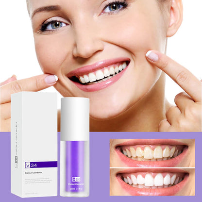 V34 Tooth Whitening Correction essence Solution, Targeted Yellowing 7-Day Whitening Correction Technology Purple toothpaste Oral