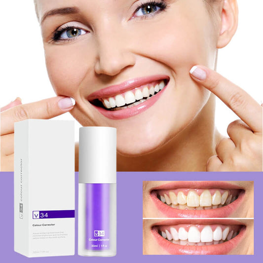 V34 Tooth Whitening Correction essence Solution, Targeted Yellowing 7-Day Whitening Correction Technology Purple toothpaste Oral