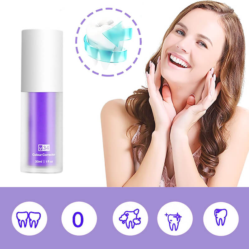 Réiteach bunúsach Ceartúcháin V34 Fiacla, Buí Spriocdhírithe Teicneolaíocht Ceartúcháin 7 Lá Whitening Taos fiacla Corcra Béil