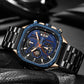 BUREI Men's Black Watch Chronograph Multifunction Watch with Stainless Steel Strap, Quartz Movement, Water Resistant, Skeleton Dial, Suitable for Business and Collection