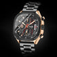 BUREI Men's Black Watch Chronograph Multifunction Watch with Stainless Steel Strap, Quartz Movement, Water Resistant, Skeleton Dial, Suitable for Business and Collection