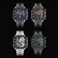 BUREI Men's Black Watch Chronograph Multifunction Watch with Stainless Steel Strap, Quartz Movement, Water Resistant, Skeleton Dial, Suitable for Business and Collection