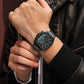 BUREI Men's Black Watch Chronograph Multifunction Watch with Stainless Steel Strap, Quartz Movement, Water Resistant, Skeleton Dial, Suitable for Business and Collection