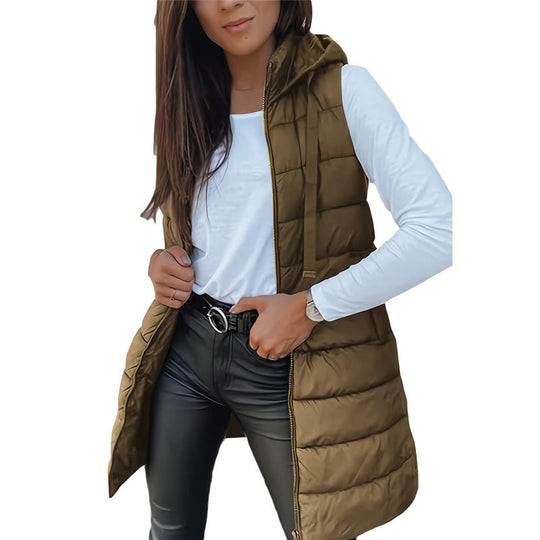 🔥SOLDES 50 % DE RÉDUCTION🎁Doudoune longue zippée pour femme👗 | Couleur unie | Sans manches | À capuche | Vêtements d'hiver 💕