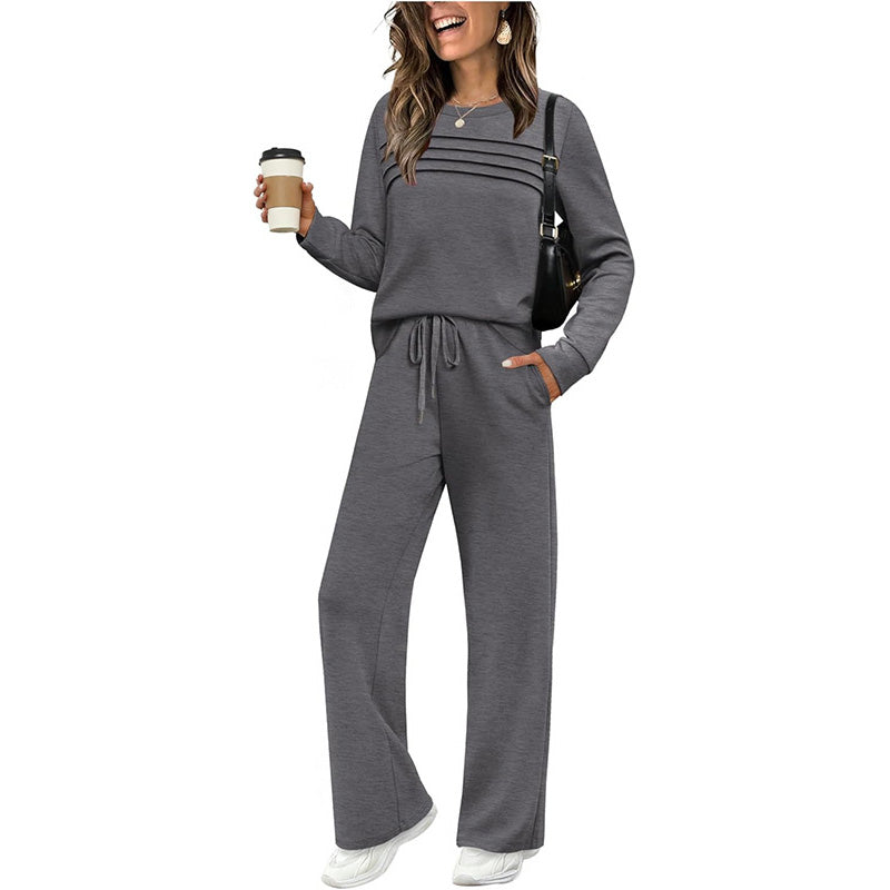 ⏳⏰Women's Crew Neck Top & Drawstring Pants Set👚👖