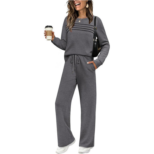 ⏳⏰Women's Crew Neck Top & Drawstring Pants Set👚👖