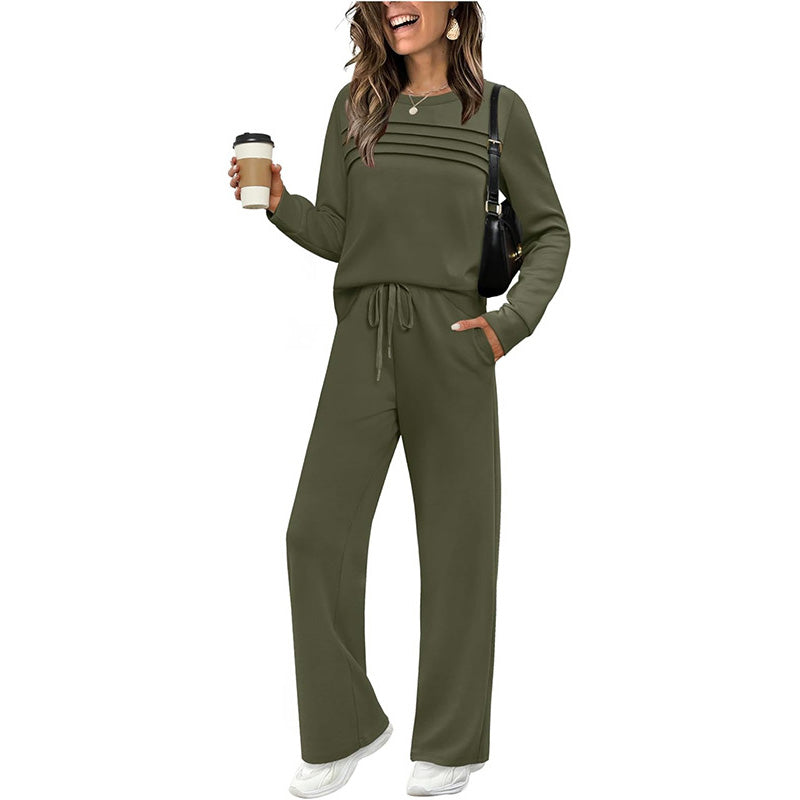 ⏳⏰Women's Crew Neck Top & Drawstring Pants Set👚👖