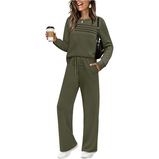 ⏳⏰Women's Crew Neck Top & Drawstring Pants Set👚👖