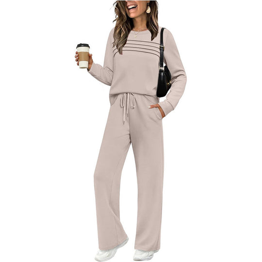 ⏳⏰Women's Crew Neck Top & Drawstring Pants Set👚👖