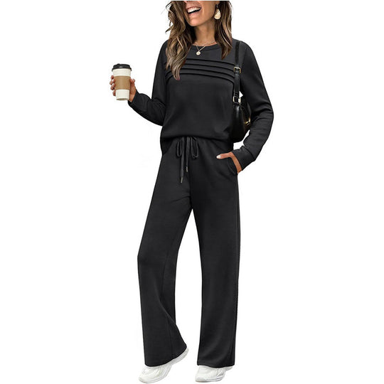 ⏳⏰Women's Crew Neck Top & Drawstring Pants Set👚👖