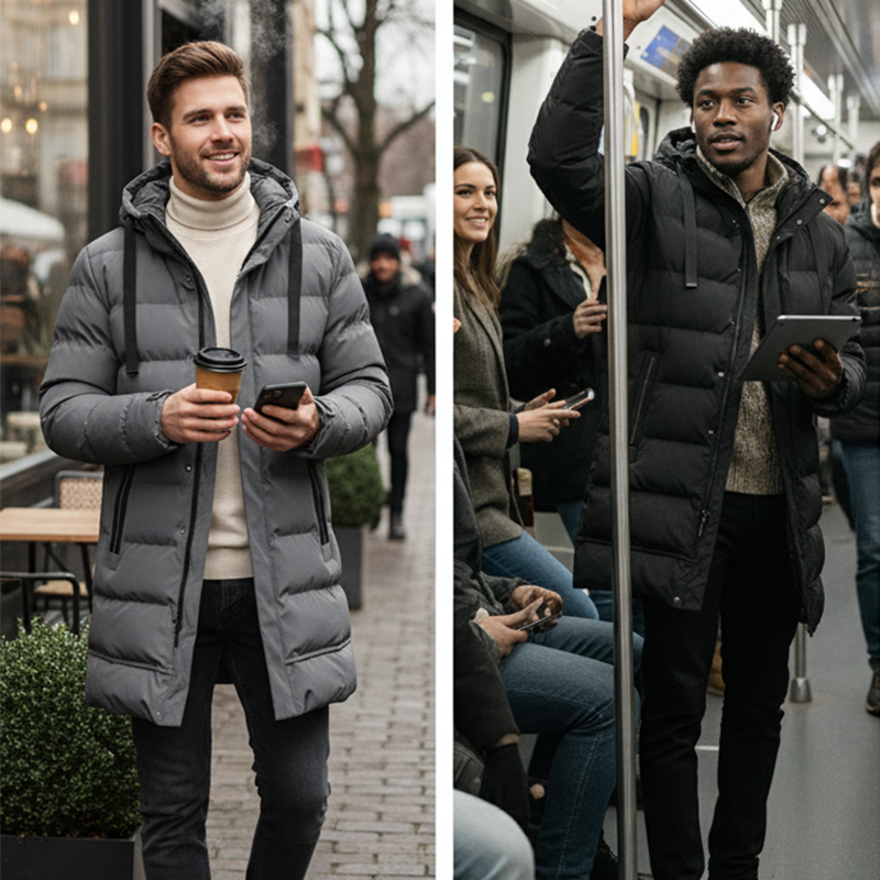 🔈🔈Produits d'hiver utiles - 50 % de réduction ❄️😎Doudoune mi-longue pour homme avec capuche