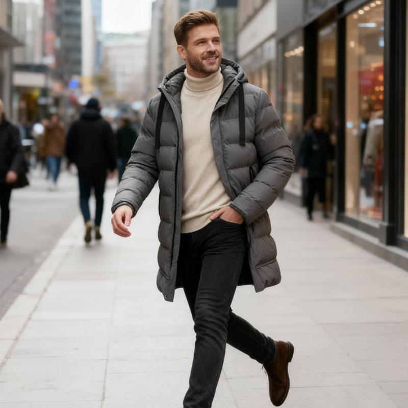 🔈🔈Produits d'hiver utiles - 50 % de réduction ❄️😎Doudoune mi-longue pour homme avec capuche
