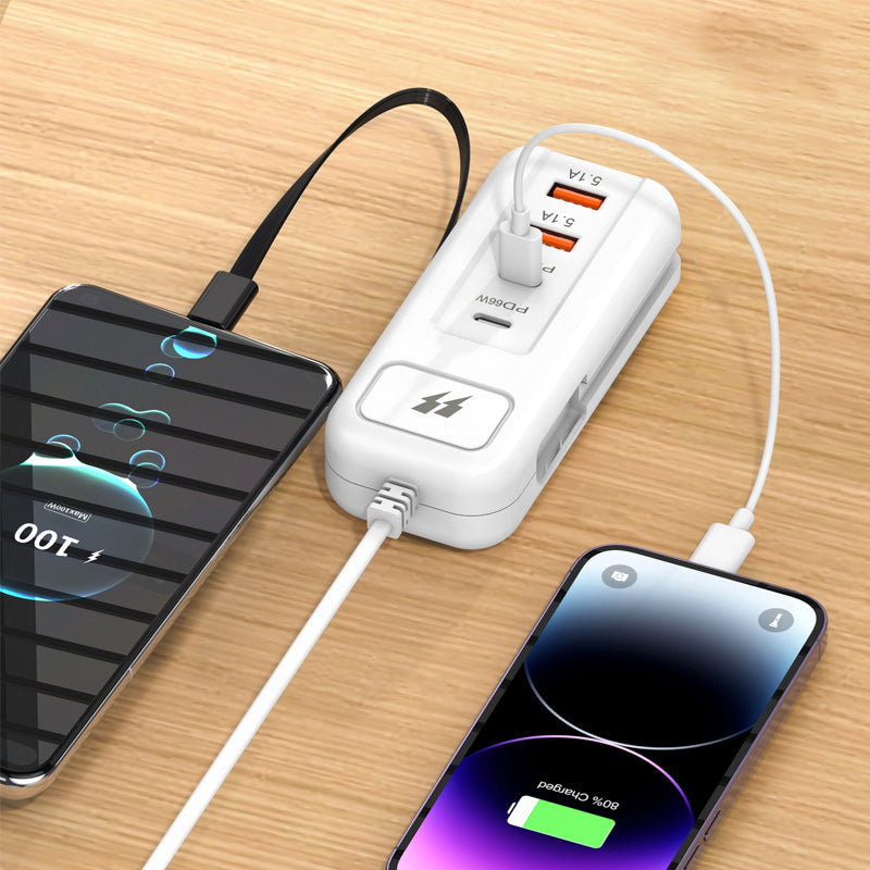 ⚡Novidades de 2026: cargador rápido multifunción 2PD + 2USB! 🔌📱 66 W, cable tipo C integrado, carga 4 dispositivos simultaneamente de forma segura