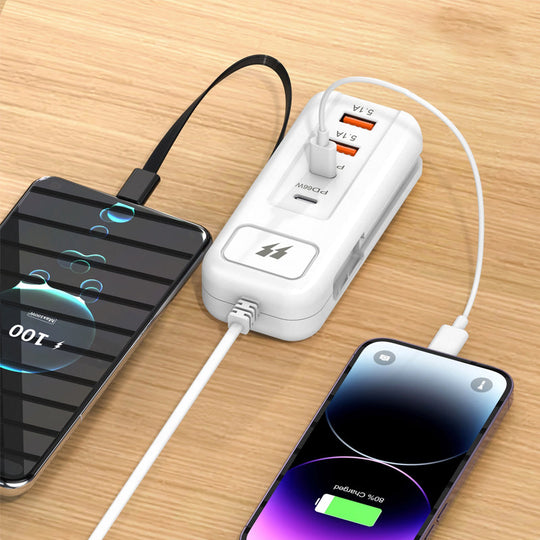 ⚡Novidades de 2026: cargador rápido multifunción 2PD + 2USB! 🔌📱 66 W, cable tipo C integrado, carga 4 dispositivos simultaneamente de forma segura