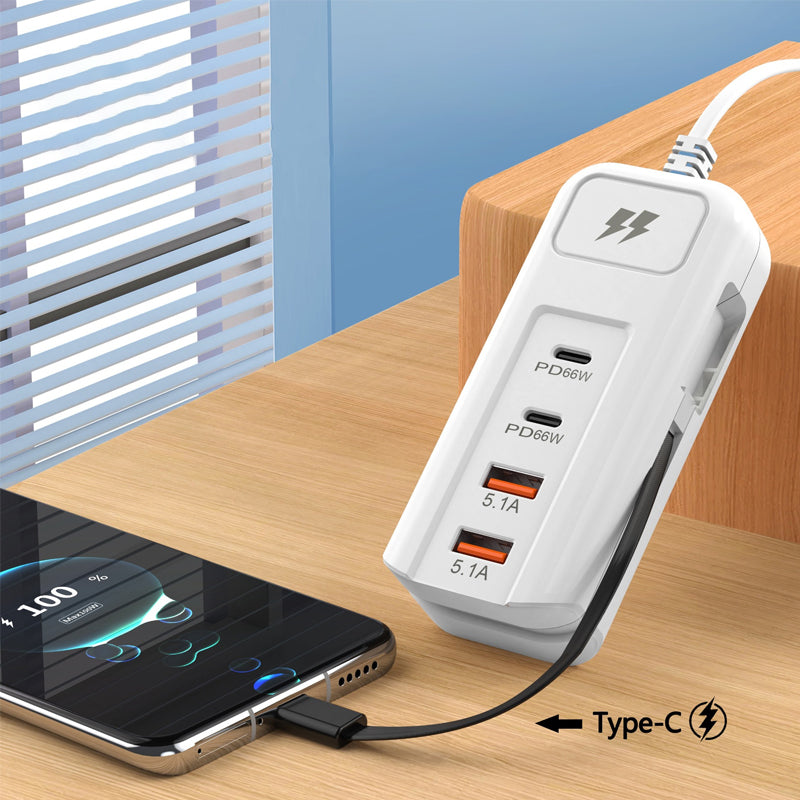 ⚡Novidades de 2026: cargador rápido multifunción 2PD + 2USB! 🔌📱 66 W, cable tipo C integrado, carga 4 dispositivos simultaneamente de forma segura