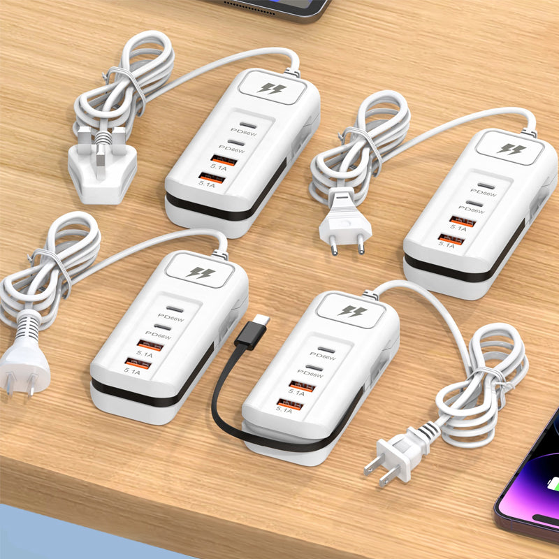 ⚡Novidades de 2026: cargador rápido multifunción 2PD + 2USB! 🔌📱 66 W, cable tipo C integrado, carga 4 dispositivos simultaneamente de forma segura