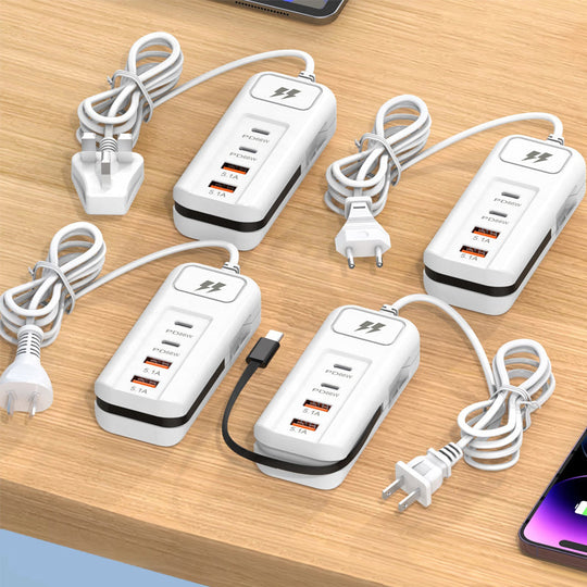 ⚡Novidades de 2026: cargador rápido multifunción 2PD + 2USB! 🔌📱 66 W, cable tipo C integrado, carga 4 dispositivos simultaneamente de forma segura