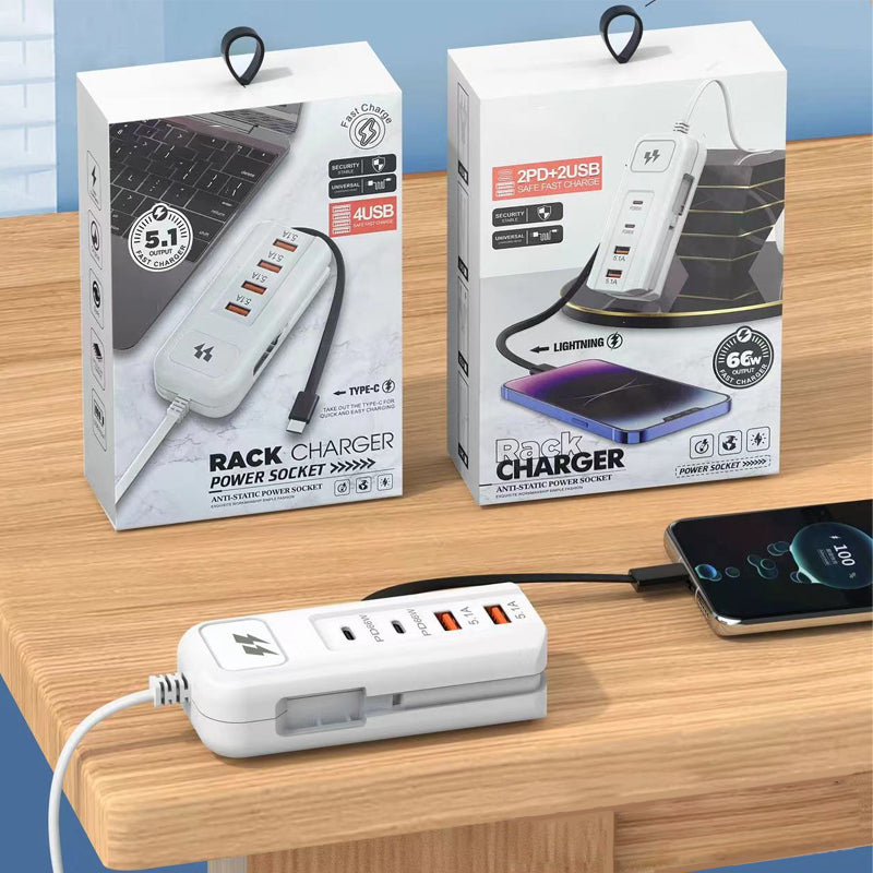 ⚡Novidades de 2026: cargador rápido multifunción 2PD + 2USB! 🔌📱 66 W, cable tipo C integrado, carga 4 dispositivos simultaneamente de forma segura