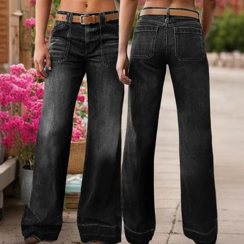 👖🌟 PROMO FLASH 50% ! Jean Évasé Rétro Femme – Denim Élastique, Poches Pratiques, Ourlet Large Retroussé, Tailles S-2XL, Idéal Look Vintage Chic ✨