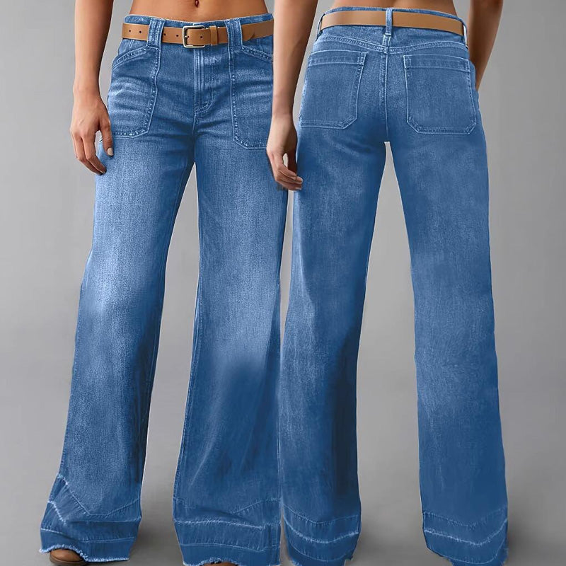 👖🌟 PROMO FLASH 50% ! Jean Évasé Rétro Femme – Denim Élastique, Poches Pratiques, Ourlet Large Retroussé, Tailles S-2XL, Idéal Look Vintage Chic ✨