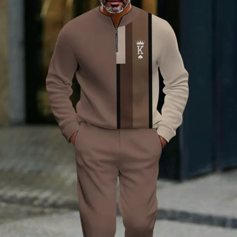 💎 50% DE RÉDUCTION ! 💎 Ensemble Homme Imprimé Graphique – Pull à Col Quart-Zip & Pantalon Assorti, Coupe Décontractée & Tissu Respirant 👕🌿