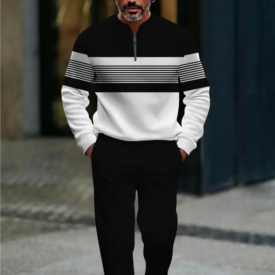 💎 50% DE RÉDUCTION ! 💎 Ensemble Homme Imprimé Graphique – Pull à Col Quart-Zip & Pantalon Assorti, Coupe Décontractée & Tissu Respirant 👕🌿