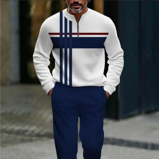 💎 50% DE RÉDUCTION ! 💎 Ensemble Homme Imprimé Graphique – Pull à Col Quart-Zip & Pantalon Assorti, Coupe Décontractée & Tissu Respirant 👕🌿