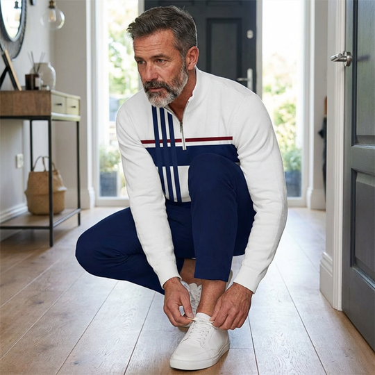 💎 50% DE RÉDUCTION ! 💎 Ensemble Homme Imprimé Graphique – Pull à Col Quart-Zip & Pantalon Assorti, Coupe Décontractée & Tissu Respirant 👕🌿