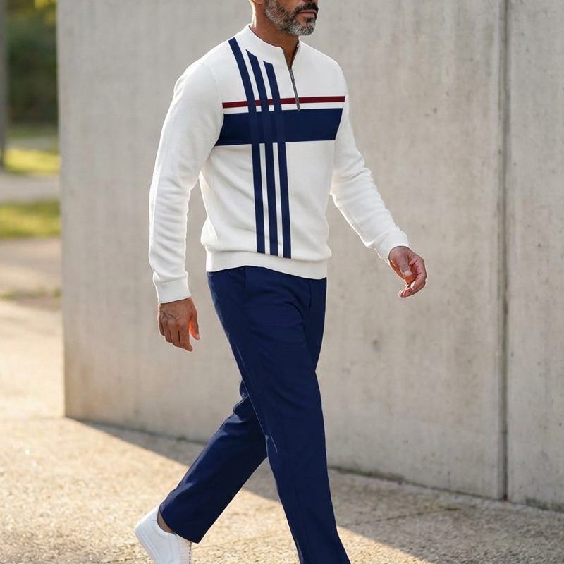 💎 50% DE RÉDUCTION ! 💎 Ensemble Homme Imprimé Graphique – Pull à Col Quart-Zip & Pantalon Assorti, Coupe Décontractée & Tissu Respirant 👕🌿