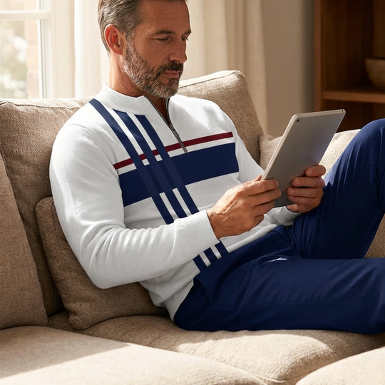 💎 50% DE RÉDUCTION ! 💎 Ensemble Homme Imprimé Graphique – Pull à Col Quart-Zip & Pantalon Assorti, Coupe Décontractée & Tissu Respirant 👕🌿