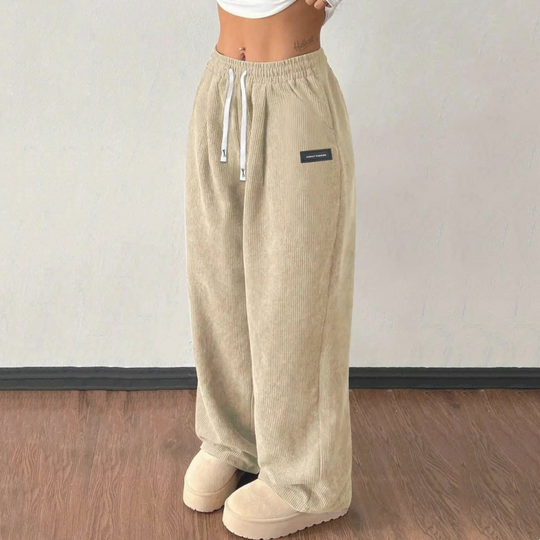 Women's Corduroy Wide-Leg Pants with Drawstring