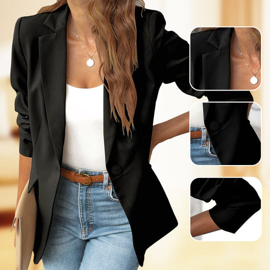 📢📢45% OFF !! ⏰ Elegant Soft Solid Color Lapel Buttons Jacket – Classic Collar, One-Button, Versatile ✨