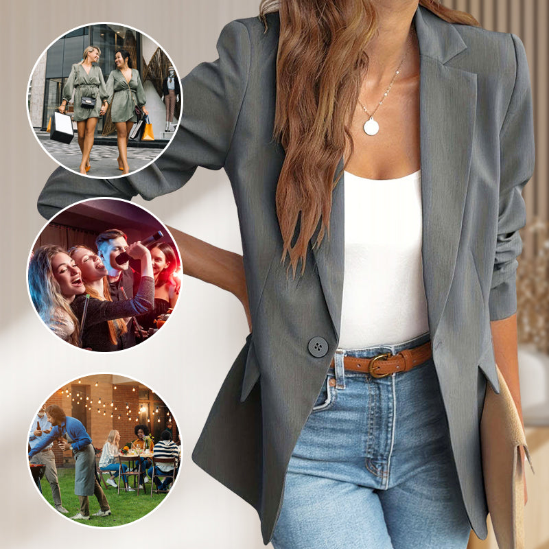 📢📢45% OFF !! ⏰ Elegant Soft Solid Color Lapel Buttons Jacket – Classic Collar, One-Button, Versatile ✨
