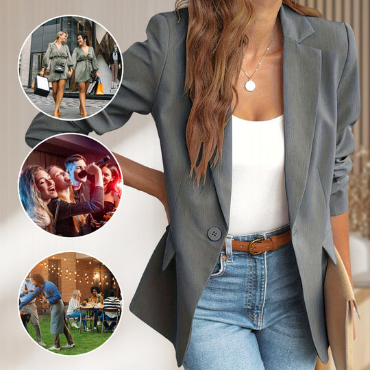 📢📢45% OFF !! ⏰ Elegant Soft Solid Color Lapel Buttons Jacket – Classic Collar, One-Button, Versatile ✨