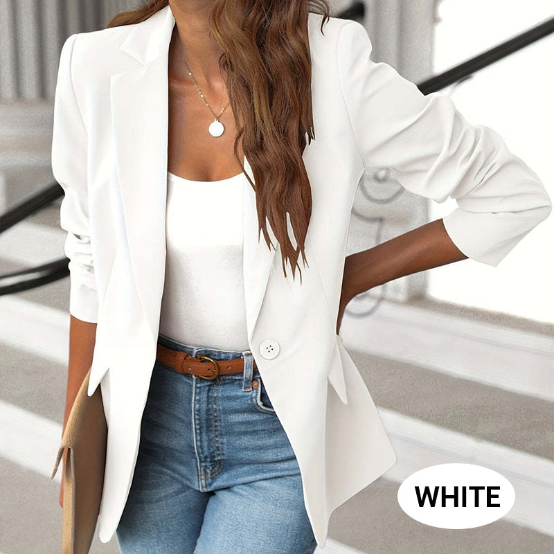 📢📢45% OFF !! ⏰ Elegant Soft Solid Color Lapel Buttons Jacket – Classic Collar, One-Button, Versatile ✨