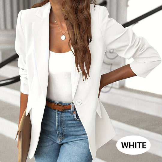 📢📢45% OFF !! ⏰ Elegant Soft Solid Color Lapel Buttons Jacket – Classic Collar, One-Button, Versatile ✨