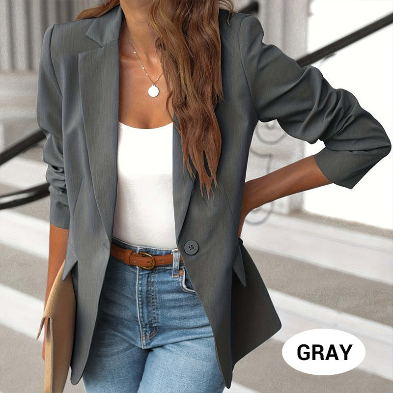 📢📢45% OFF !! ⏰ Elegant Soft Solid Color Lapel Buttons Jacket – Classic Collar, One-Button, Versatile ✨
