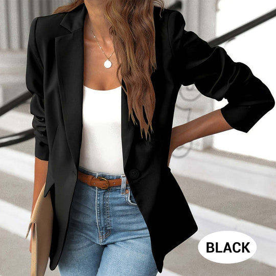 📢📢45% OFF !! ⏰ Elegant Soft Solid Color Lapel Buttons Jacket – Classic Collar, One-Button, Versatile ✨