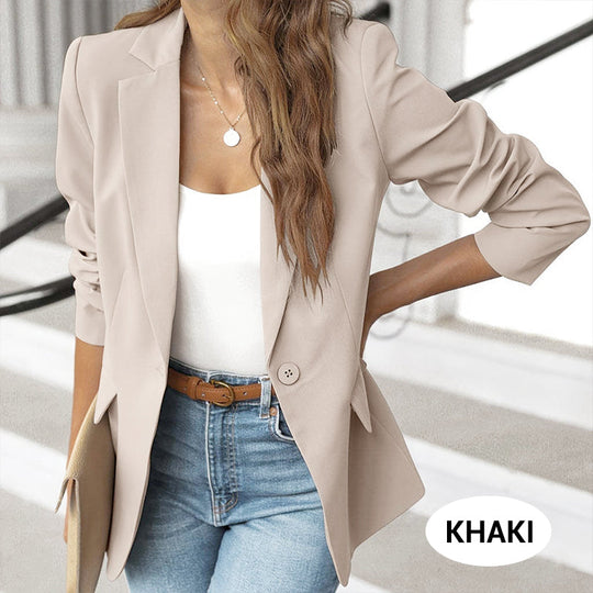 📢📢45% OFF !! ⏰ Elegant Soft Solid Color Lapel Buttons Jacket – Classic Collar, One-Button, Versatile ✨