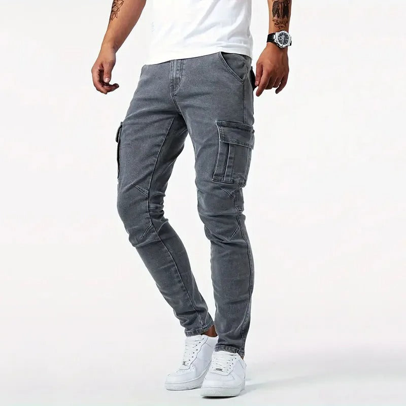 Pantalon cargo en denim stretch