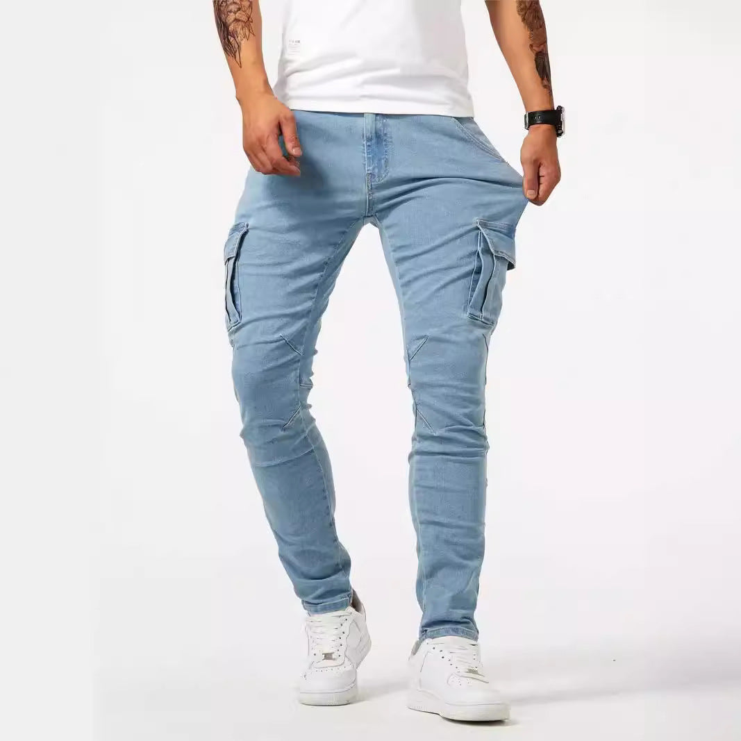Pantalon cargo en denim stretch